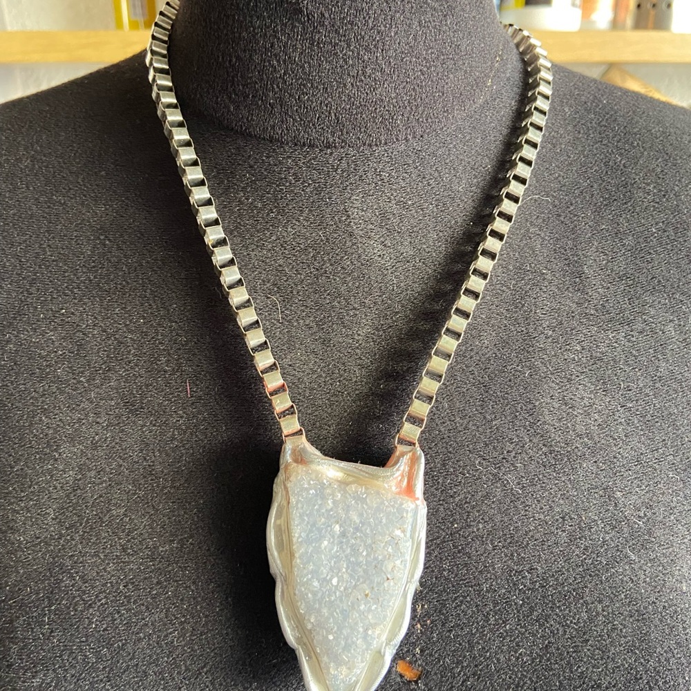 ✨Adina Mills Opalite crystal geode with silver chain. One of a kind!!!